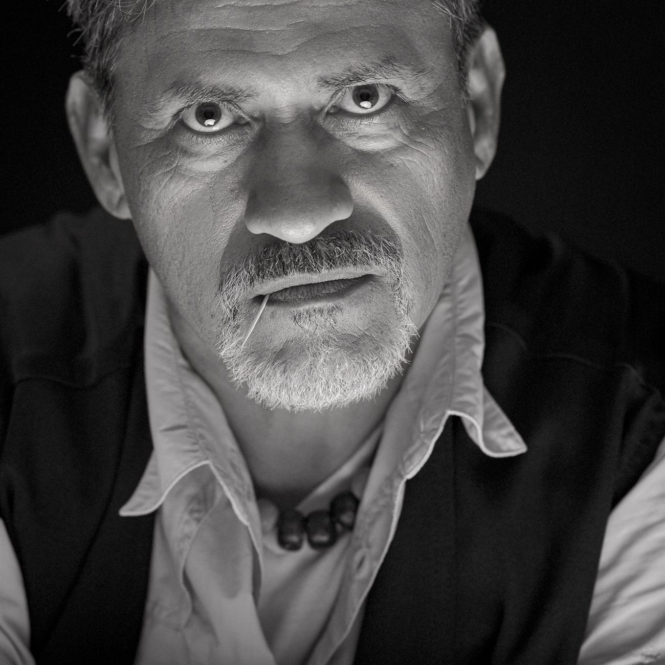 Black and white portrait of a thoughtful man