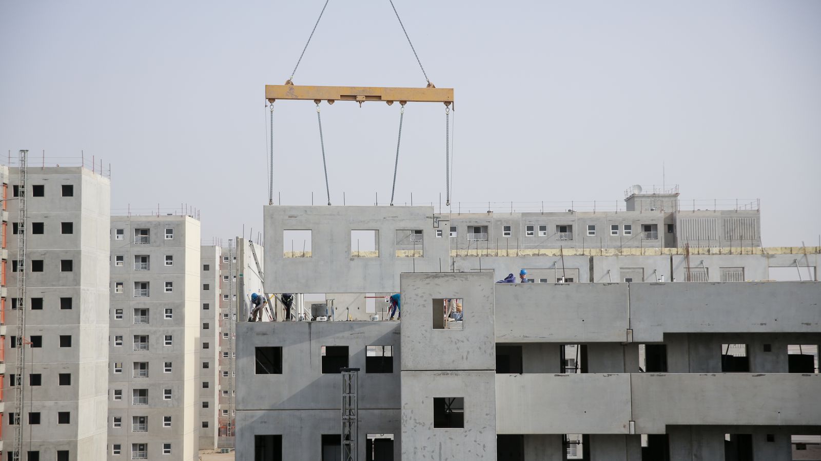 Commercial construction site with concrete panels